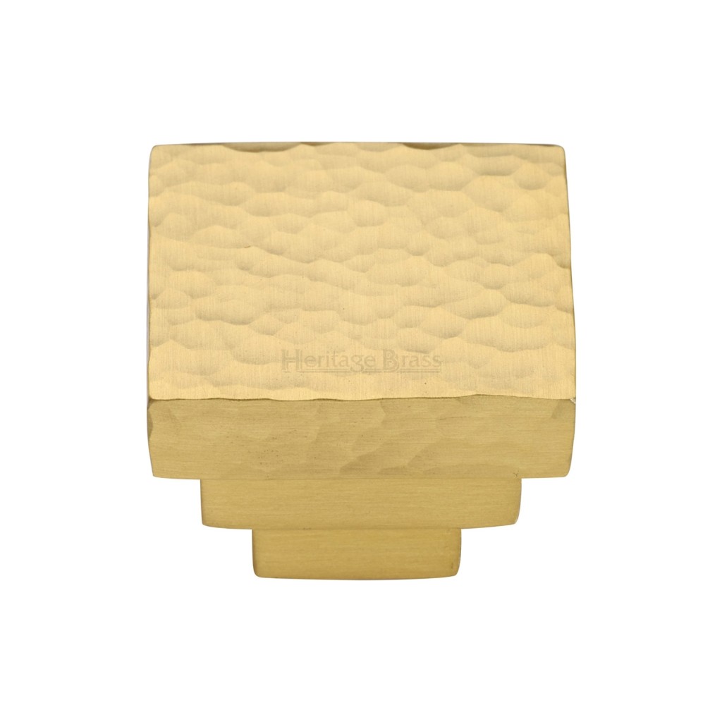 M Marcus Heritage Brass Cabinet Knob Square Stepped Hammered Design 32mm